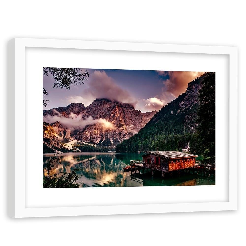 Glezna baltā rāmī - Cottage Alpine Lake 4 Home Trends DECO