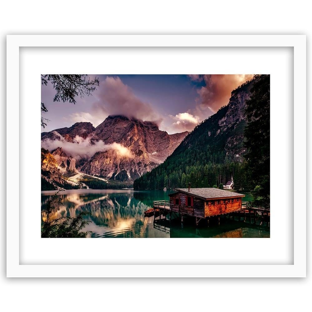 Glezna baltā rāmī - Cottage Alpine Lake 4 Home Trends DECO