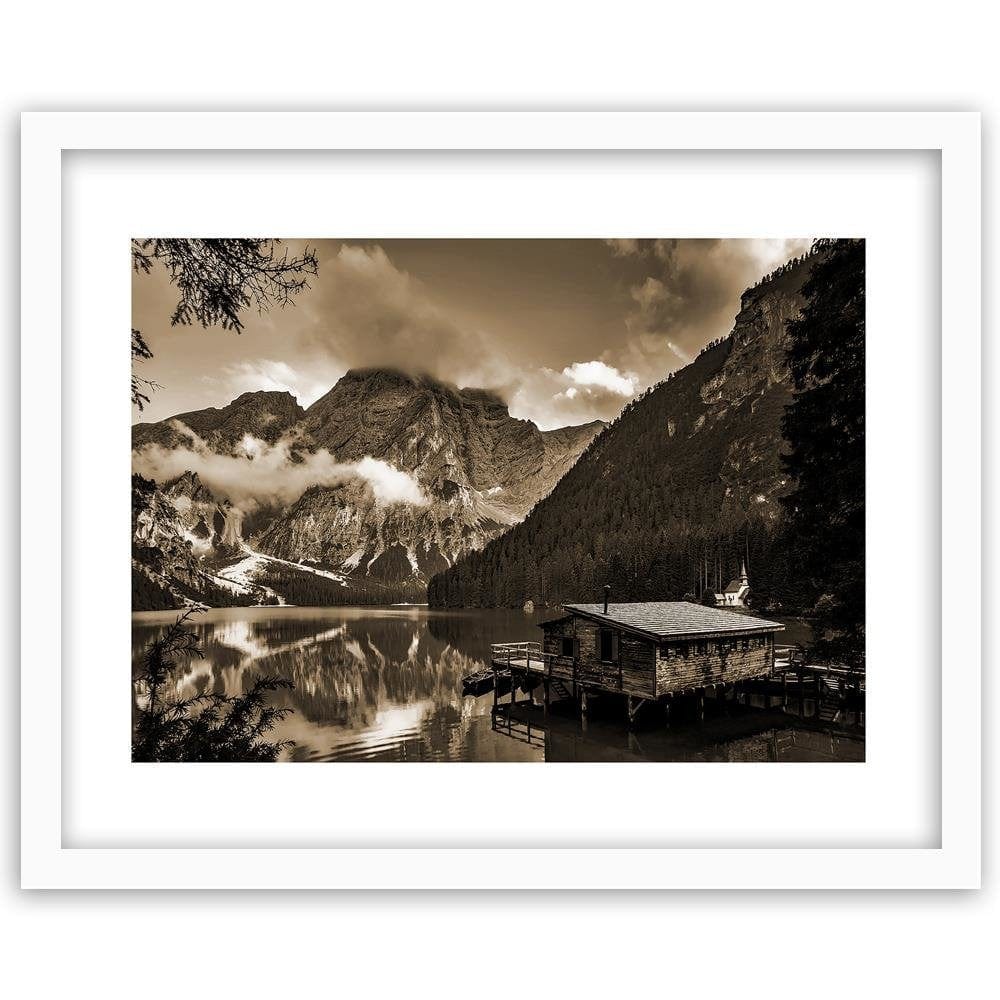 Glezna baltā rāmī - Cottage By The Mountain Lake 1 Home Trends DECO