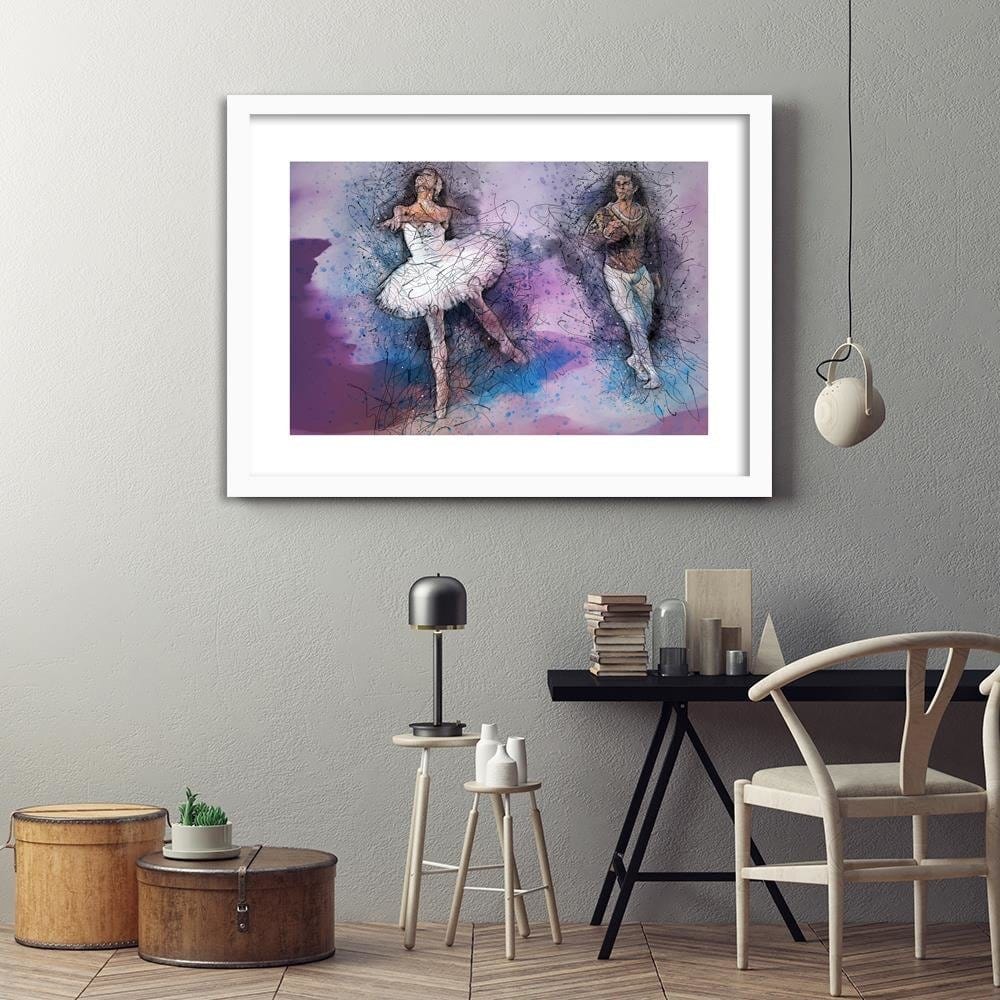 Glezna baltā rāmī - Couple Dancing Ballet Home Trends DECO