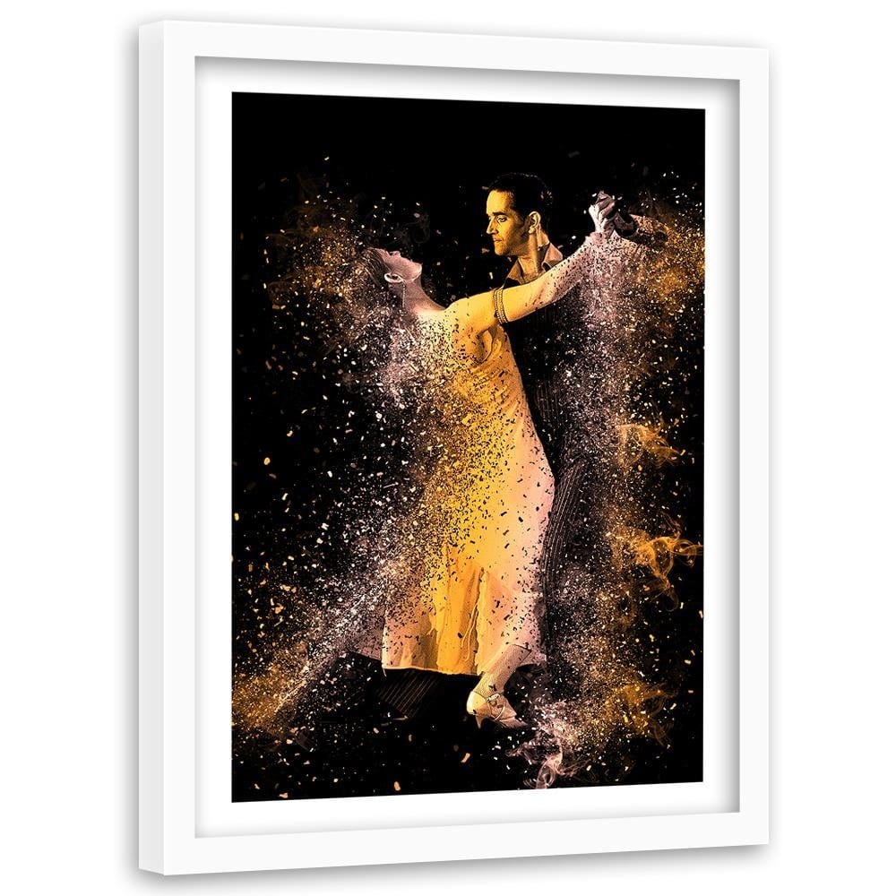 Glezna baltā rāmī - Couple Dancing In A Golden Dust Home Trends DECO