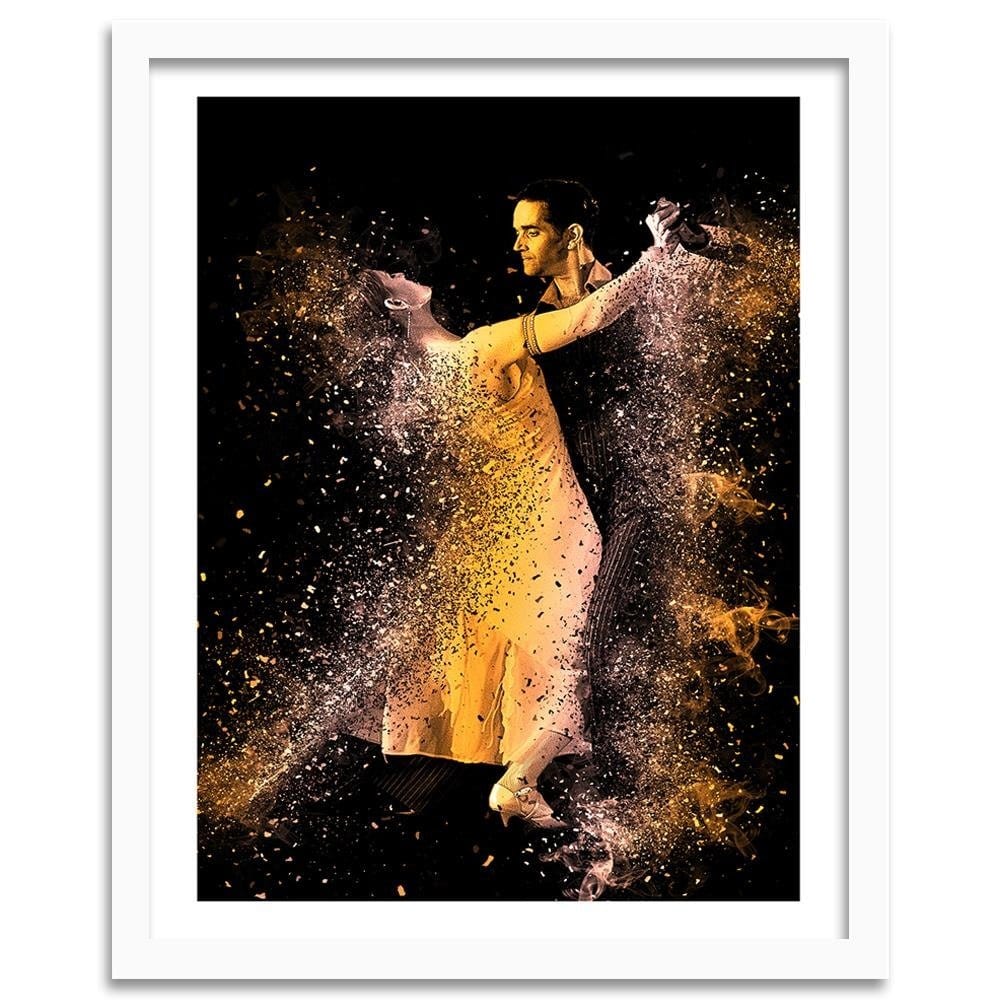 Glezna baltā rāmī - Couple Dancing In A Golden Dust Home Trends DECO
