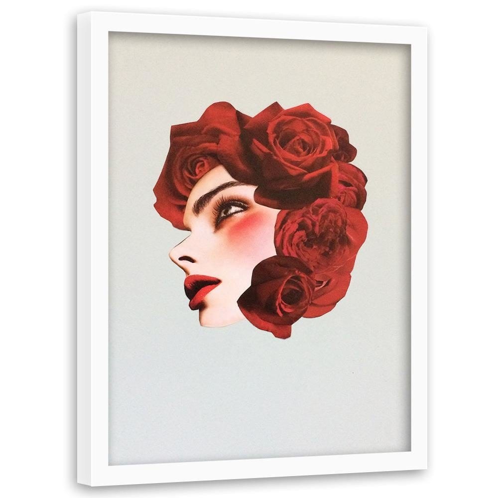 Glezna baltā rāmī - Creative Flowers Head Image Red Home Trends DECO