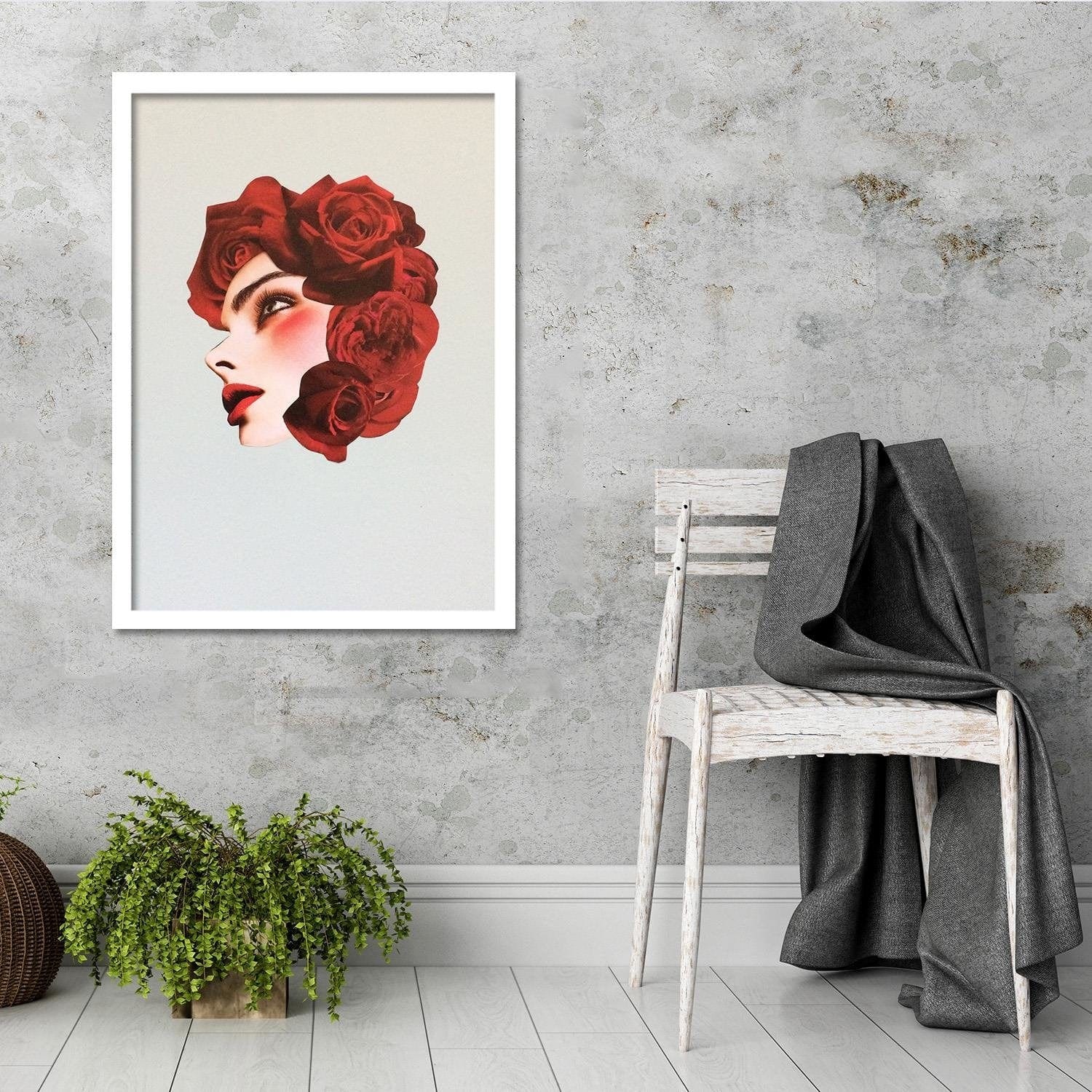 Glezna baltā rāmī - Creative Flowers Head Image Red Home Trends DECO