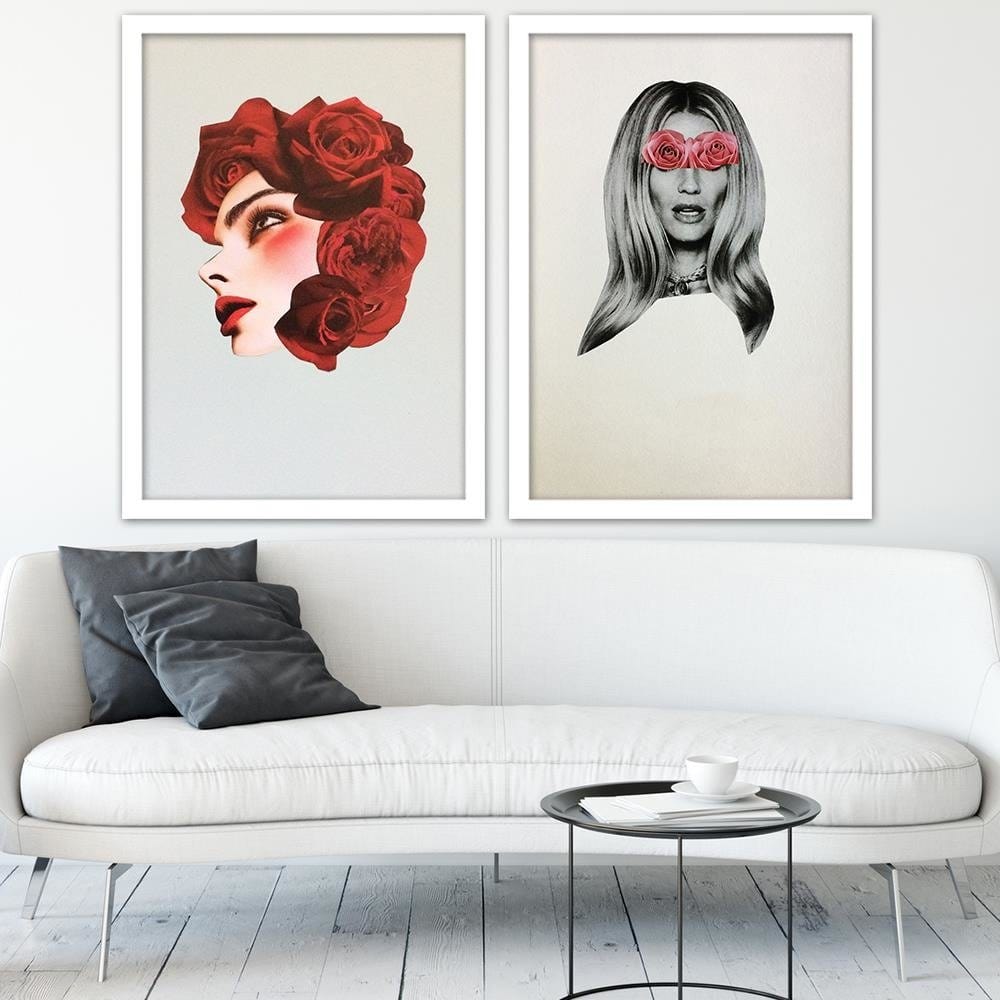 Glezna baltā rāmī - Creative Flowers Head Image Red Home Trends DECO