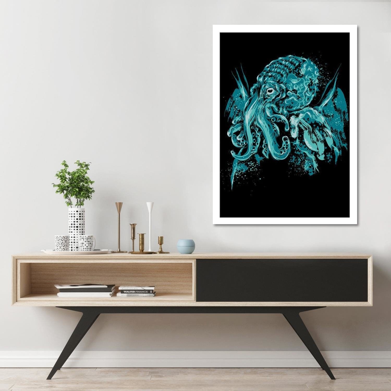 Glezna baltā rāmī - Cthulhu Pop Art Blue Home Trends DECO