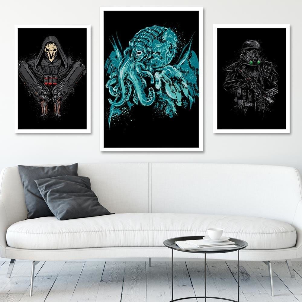 Glezna baltā rāmī - Cthulhu Pop Art Blue Home Trends DECO