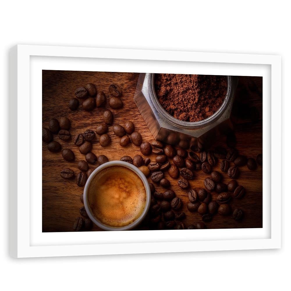 Glezna baltā rāmī - Cup Of Coffee And Beans Home Trends DECO