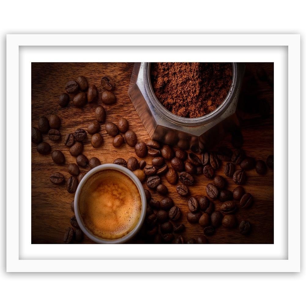 Glezna baltā rāmī - Cup Of Coffee And Beans Home Trends DECO