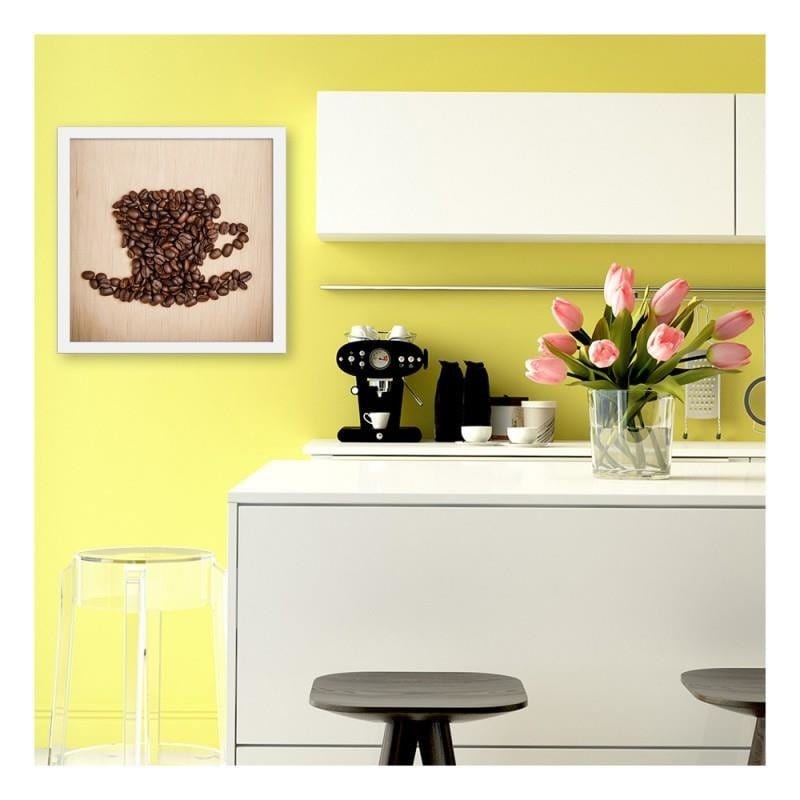 Glezna baltā rāmī - Cup of coffee beans Home Trends DECO