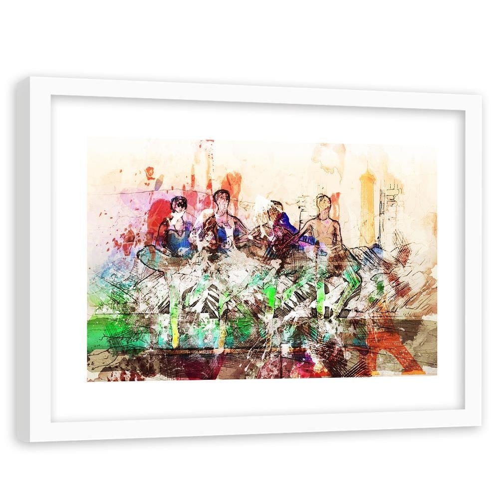 Glezna baltā rāmī - Dancing Ballerinas Abstraction Home Trends DECO