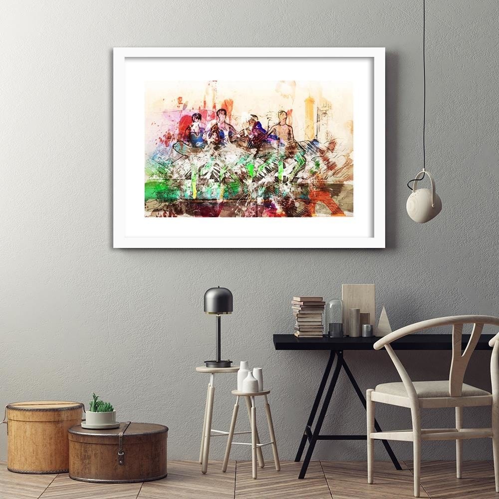 Glezna baltā rāmī - Dancing Ballerinas Abstraction Home Trends DECO