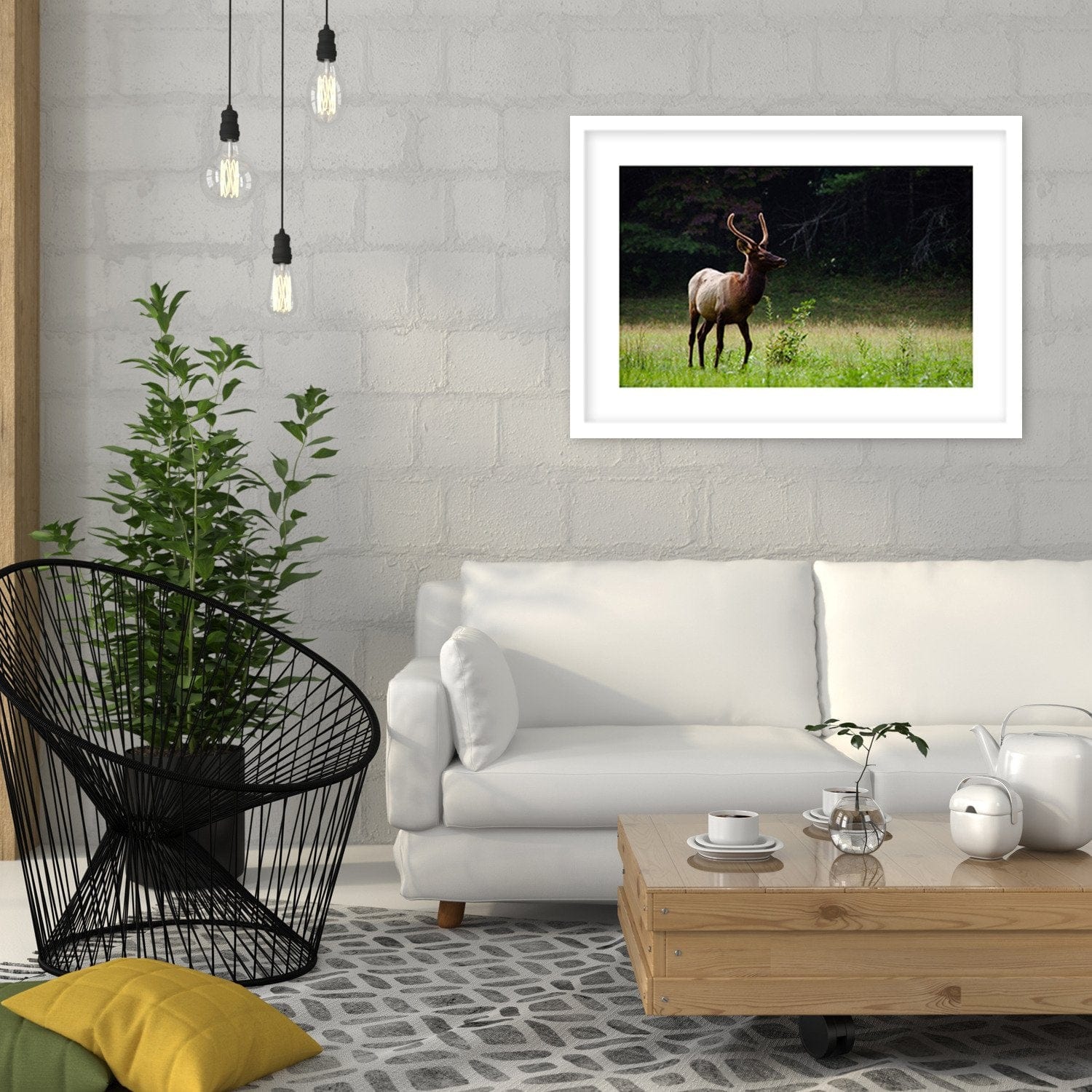 Glezna baltā rāmī - Deer In The Meadow  Home Trends DECO