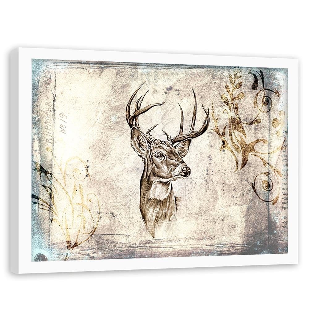 Glezna baltā rāmī - Deer Portrait Home Trends DECO