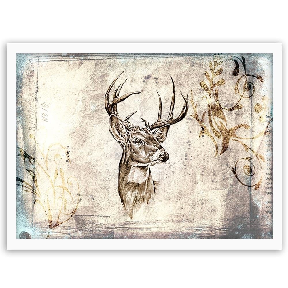 Glezna baltā rāmī - Deer Portrait Home Trends DECO
