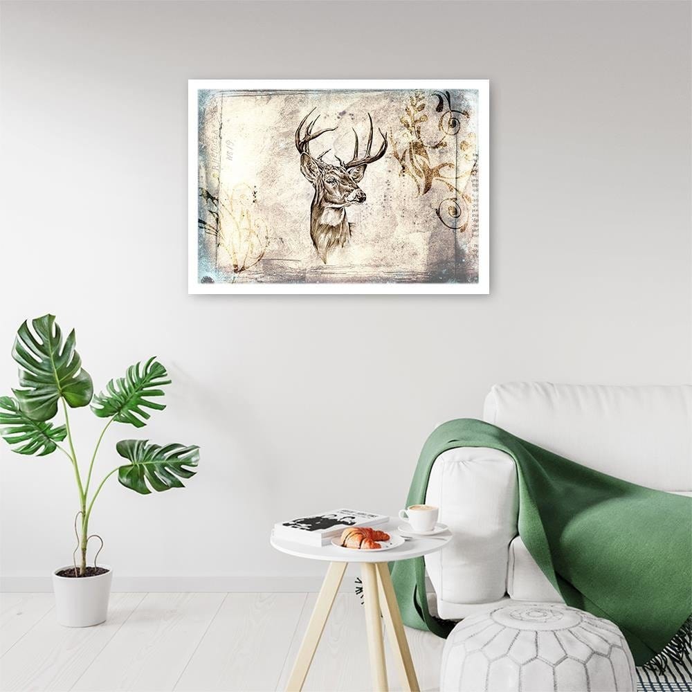 Glezna baltā rāmī - Deer Portrait Home Trends DECO