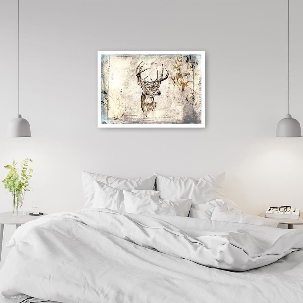 Glezna baltā rāmī - Deer Portrait Home Trends DECO