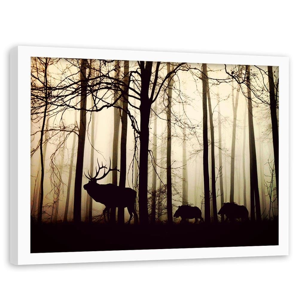 Glezna baltā rāmī - Deers In The Forest Home Trends DECO