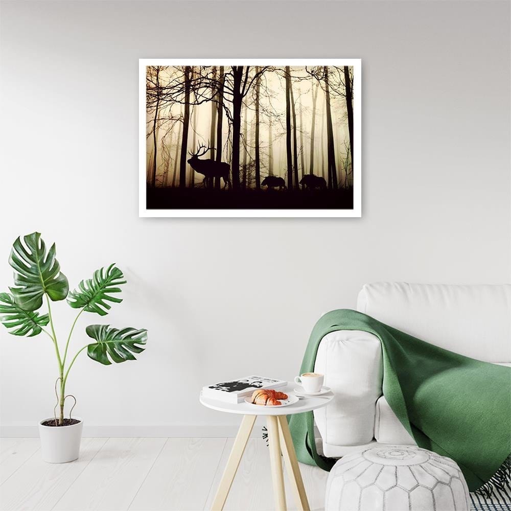 Glezna baltā rāmī - Deers In The Forest Home Trends DECO
