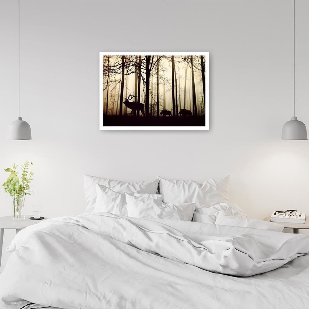 Glezna baltā rāmī - Deers In The Forest Home Trends DECO