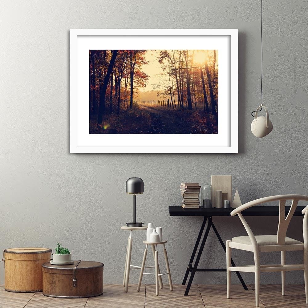 Glezna baltā rāmī - Dirt Road At The Forest Home Trends DECO
