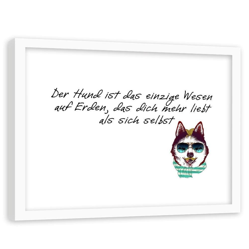 Glezna baltā rāmī - Dog In Scarf And Glasses Home Trends DECO