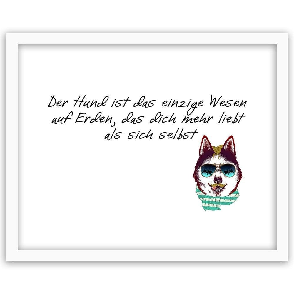 Glezna baltā rāmī - Dog In Scarf And Glasses Home Trends DECO