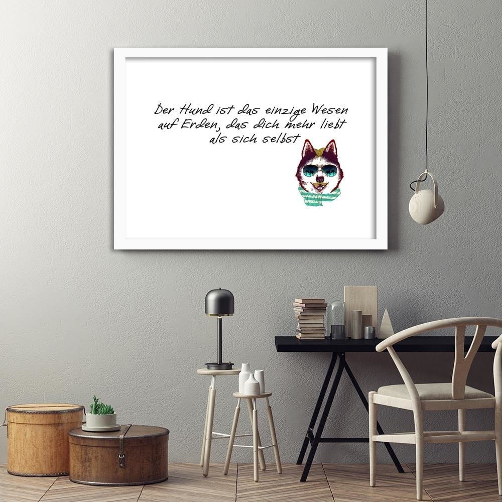 Glezna baltā rāmī - Dog In Scarf And Glasses Home Trends DECO