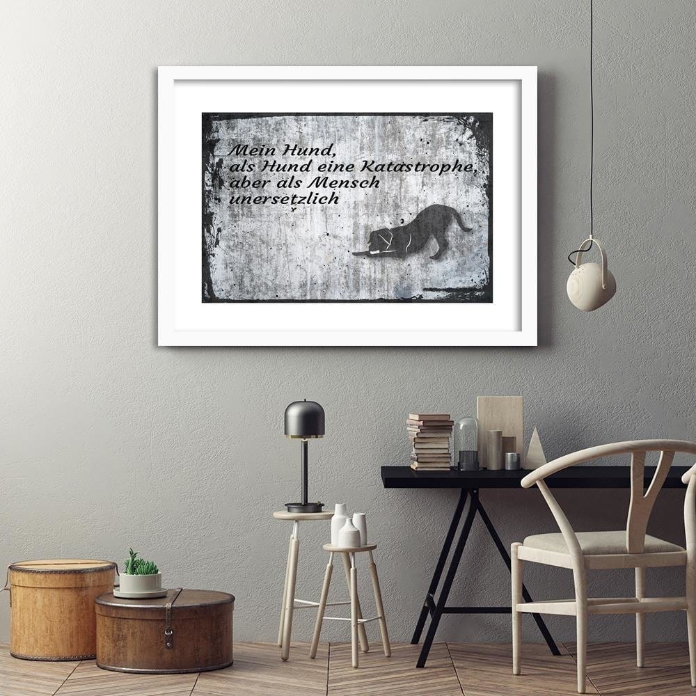 Glezna baltā rāmī - Dog Operative Part Of The Vintage Home Trends DECO
