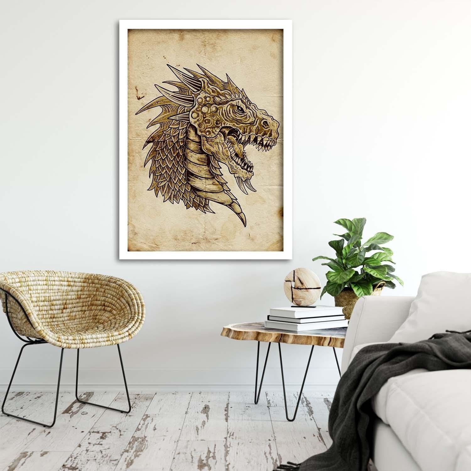 Glezna baltā rāmī - Dragons Head Home Trends DECO