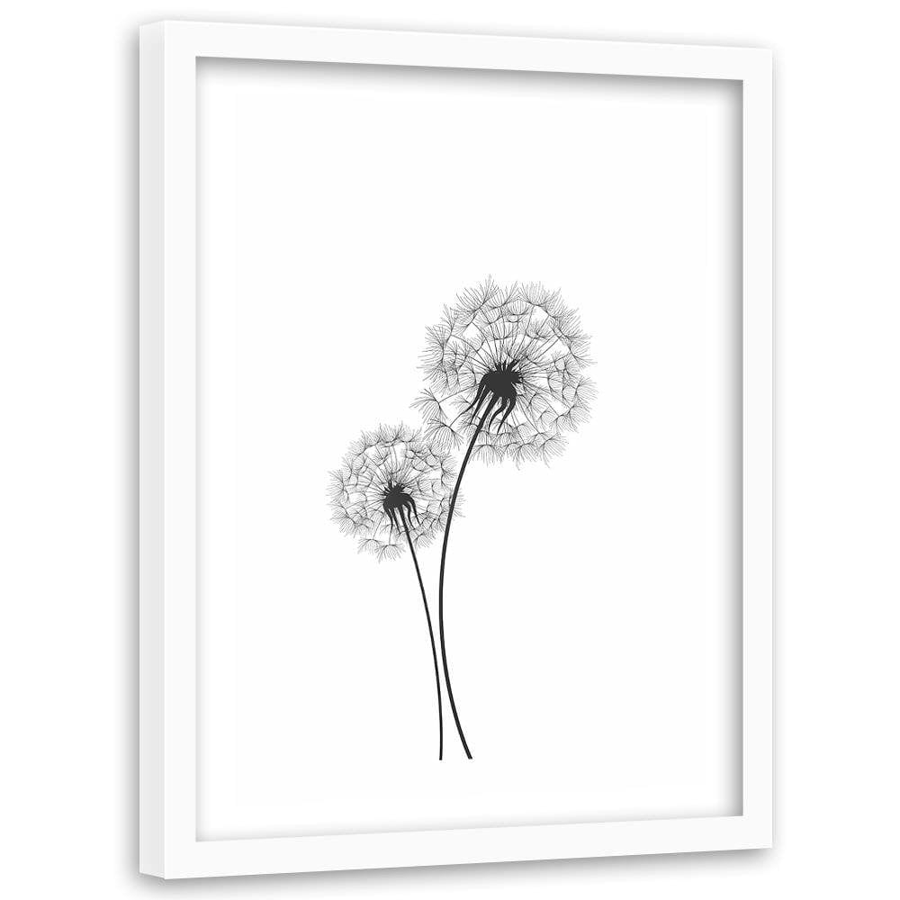 Glezna baltā rāmī - Drawn Two Dandelions Home Trends DECO