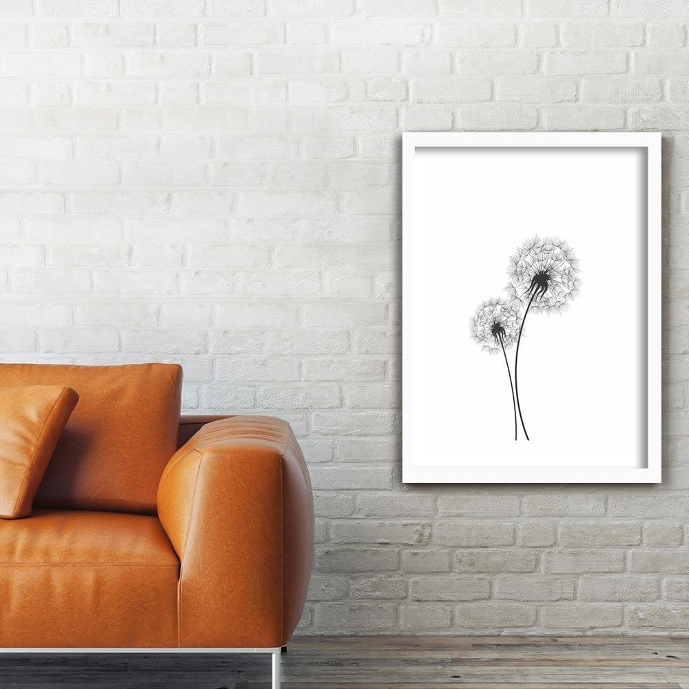 Glezna baltā rāmī - Drawn Two Dandelions Home Trends DECO