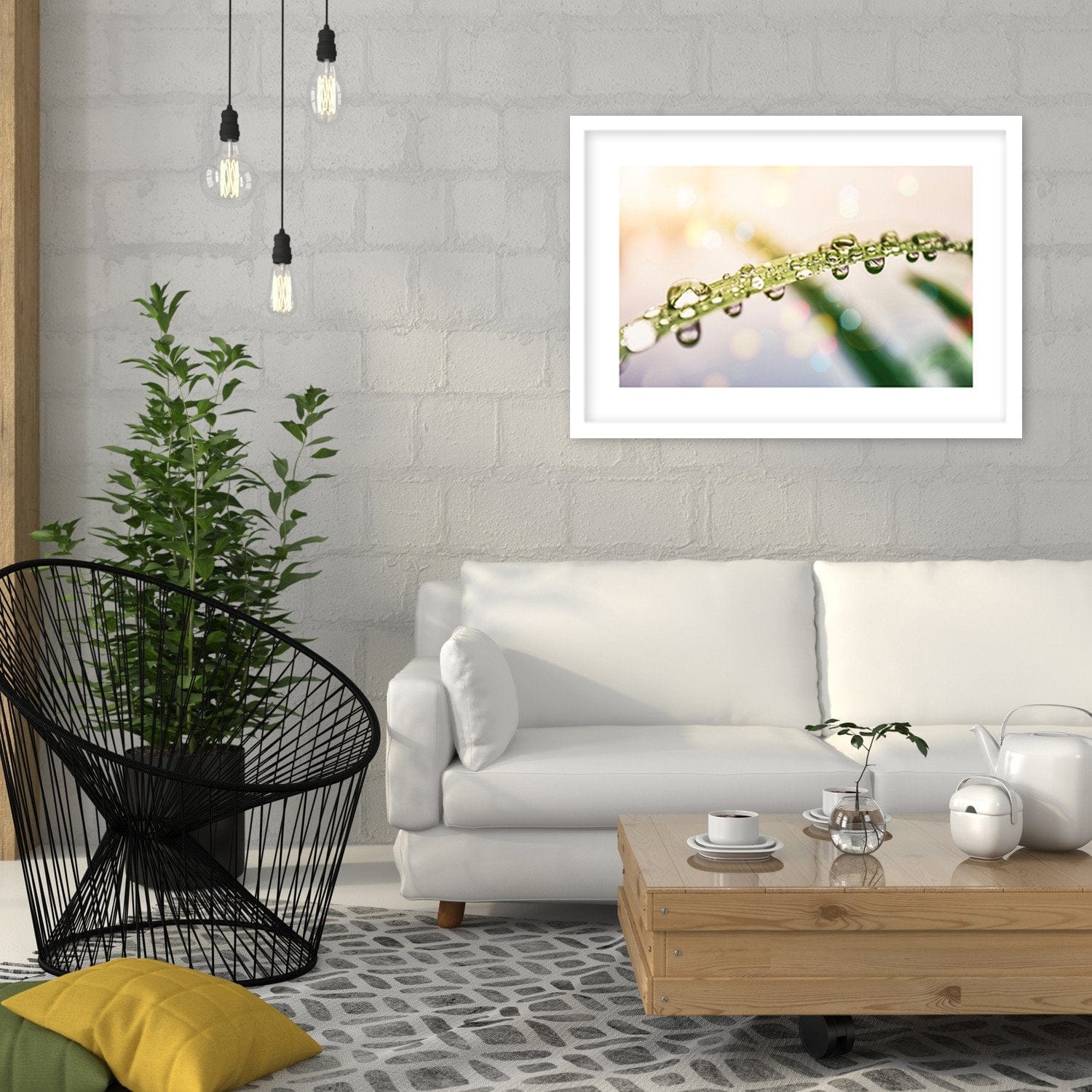 Glezna baltā rāmī - Drops On Grass Home Trends DECO