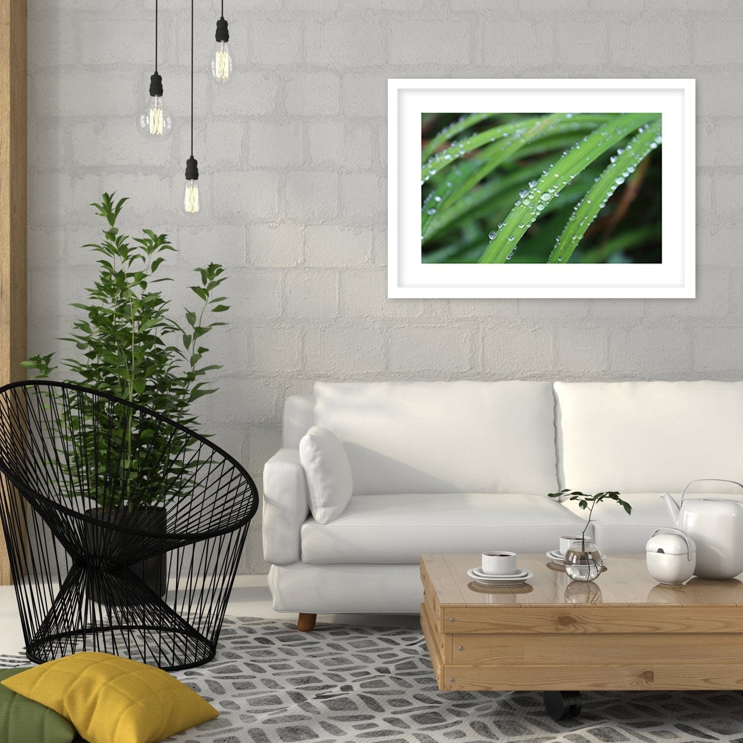 Glezna baltā rāmī - Drops On Leaves Home Trends DECO