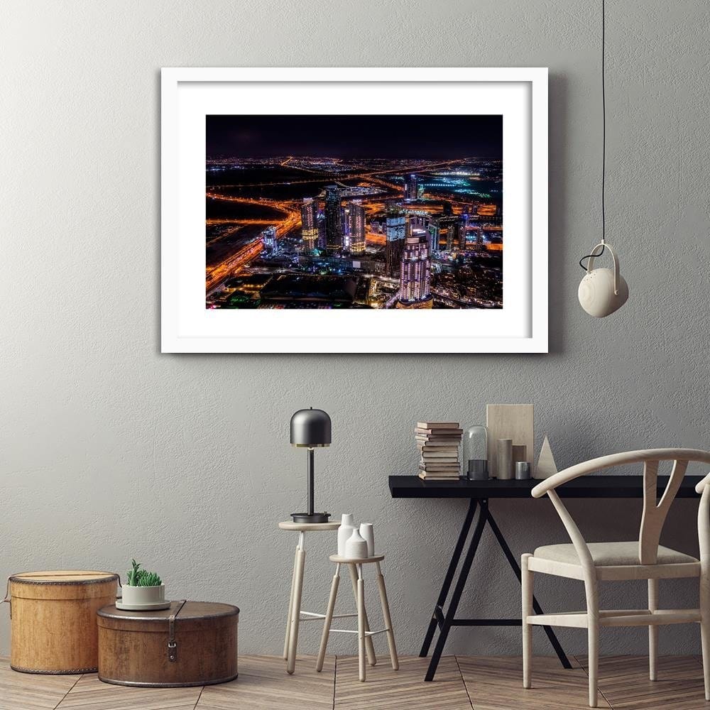 Glezna baltā rāmī - Dubai At Night Home Trends DECO