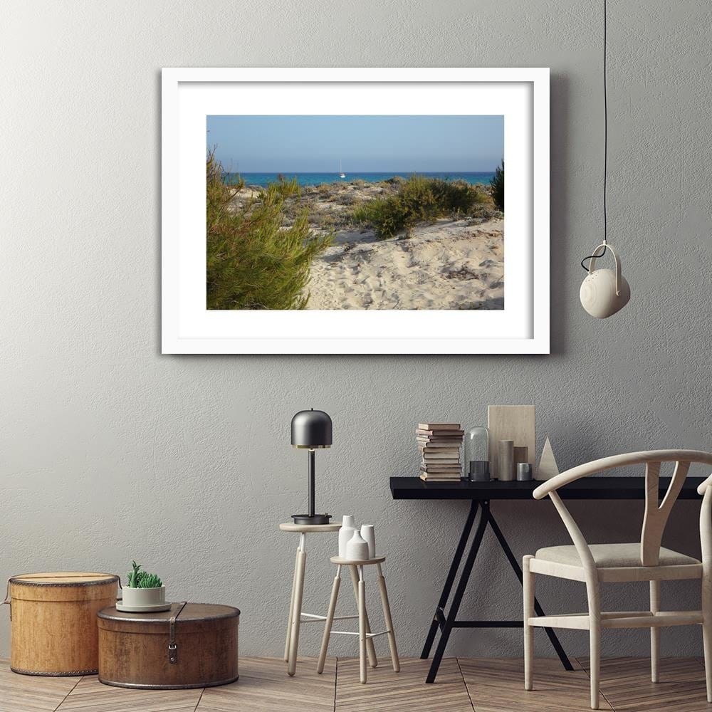Glezna baltā rāmī - Dunes And Ship At Sea Home Trends DECO