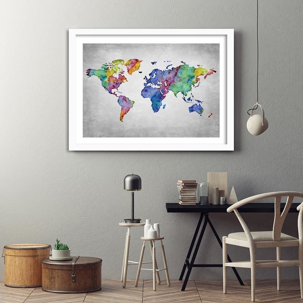 Glezna baltā rāmī - Ed World Map Home Trends DECO