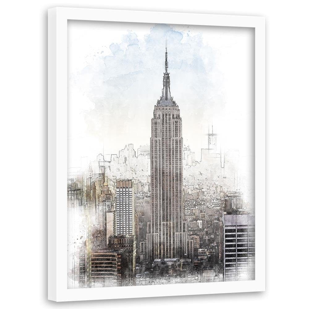 Glezna baltā rāmī - Empire State Building Image Brown Home Trends DECO