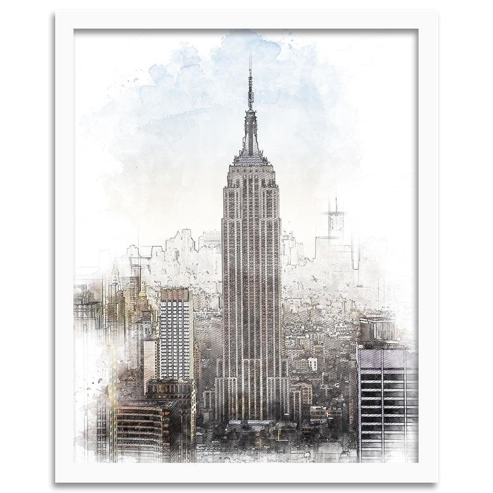 Glezna baltā rāmī - Empire State Building Image Brown Home Trends DECO