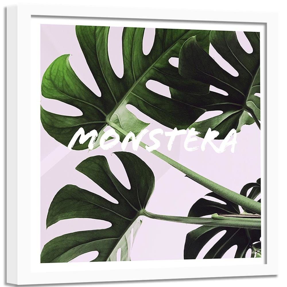 Glezna baltā rāmī - Exotic Leaves Monstera Home Trends DECO
