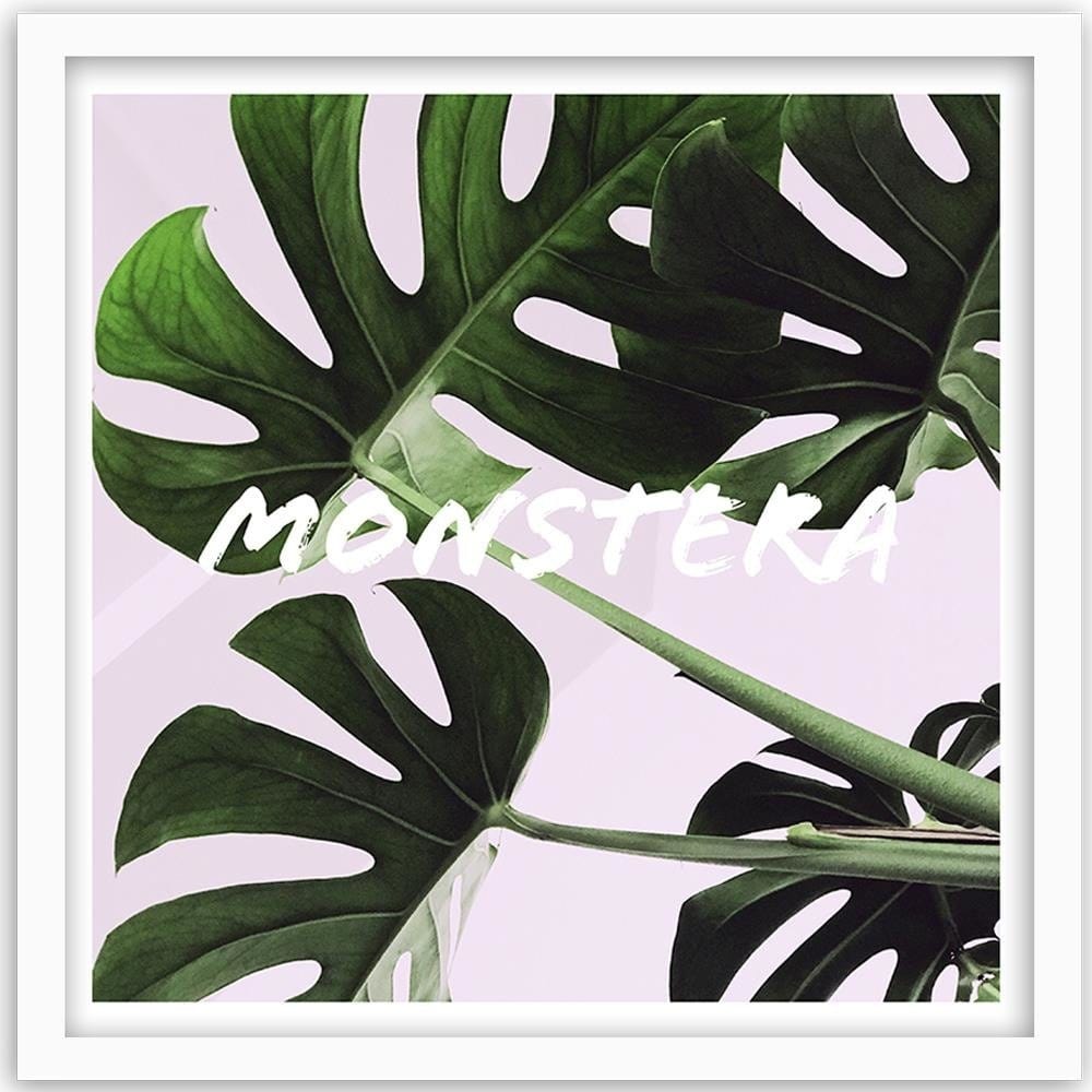 Glezna baltā rāmī - Exotic Leaves Monstera Home Trends DECO