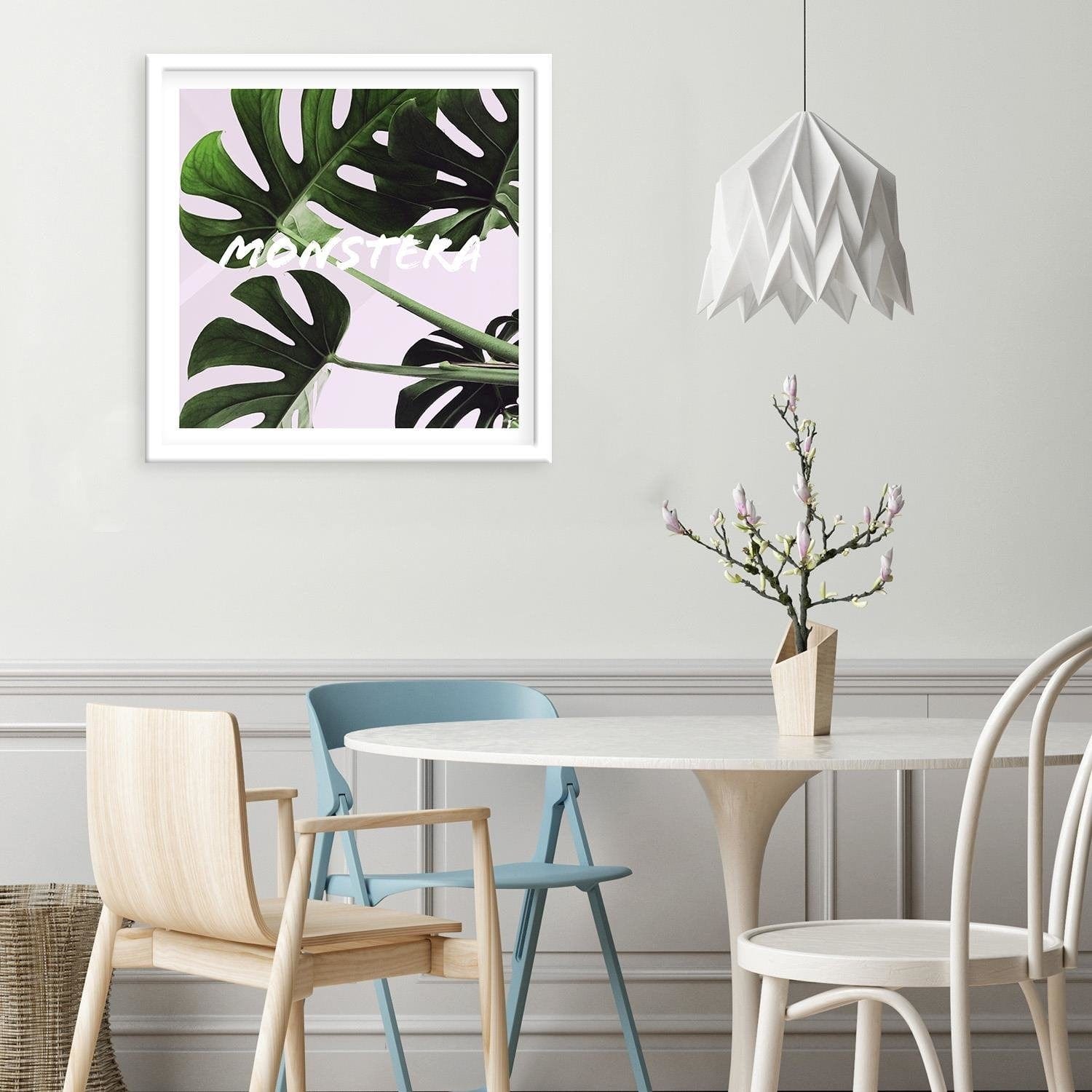 Glezna baltā rāmī - Exotic Leaves Monstera Home Trends DECO