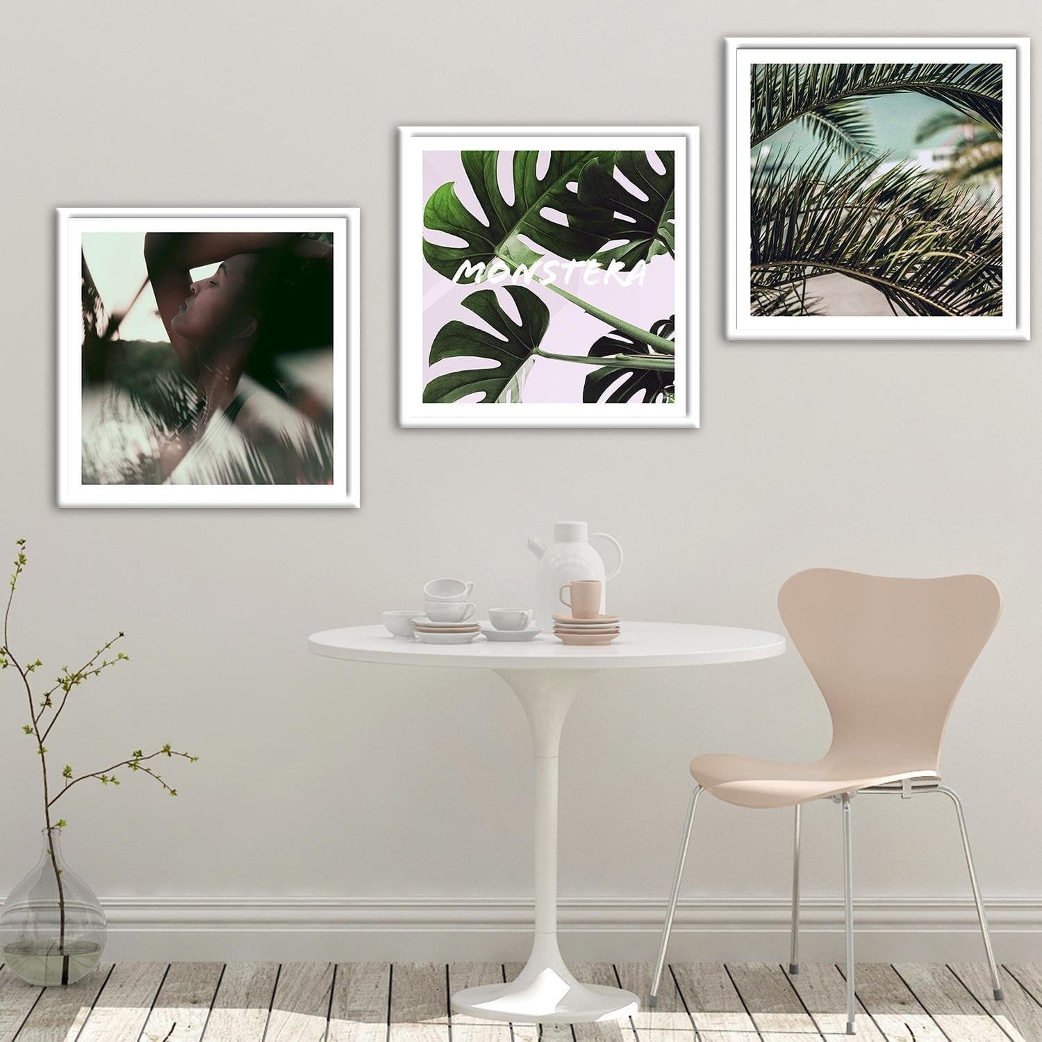 Glezna baltā rāmī - Exotic Leaves Monstera Home Trends DECO