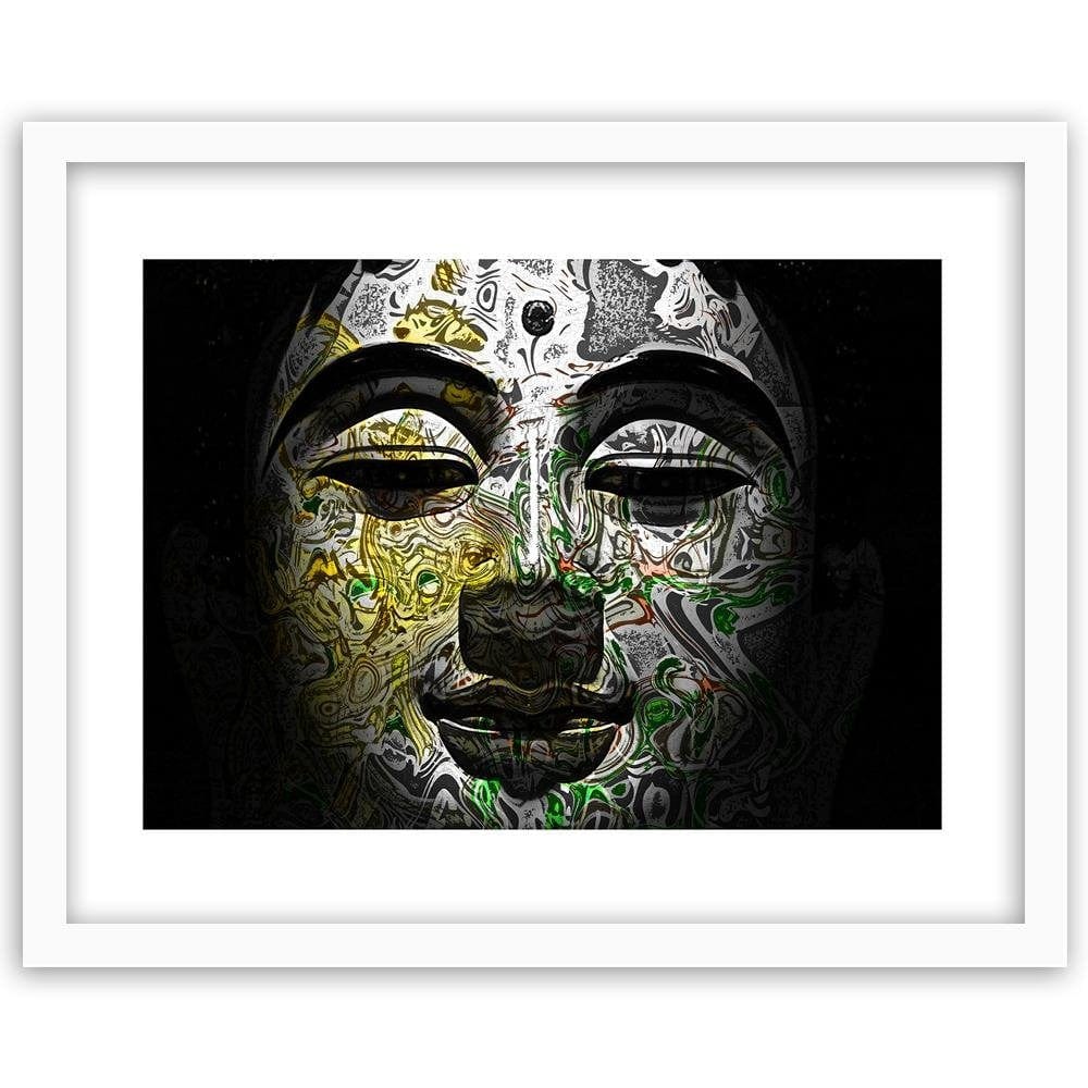Glezna baltā rāmī - Face Of Buddha In Patterns Home Trends DECO
