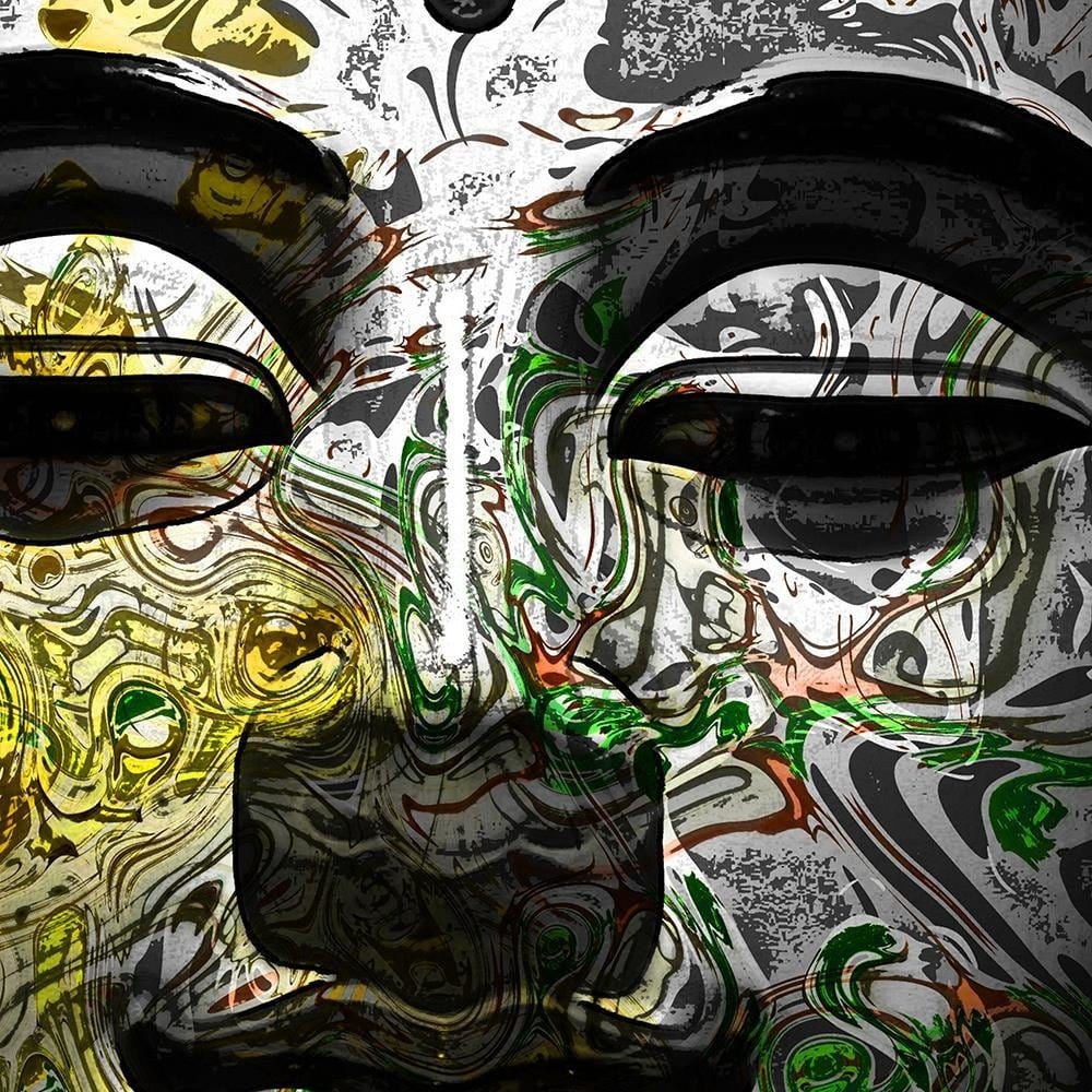 Glezna baltā rāmī - Face Of Buddha In Patterns Home Trends DECO