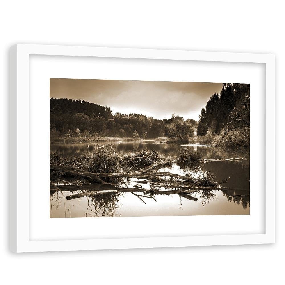 Glezna baltā rāmī - Fallen Tree In The Lake 1 Home Trends DECO