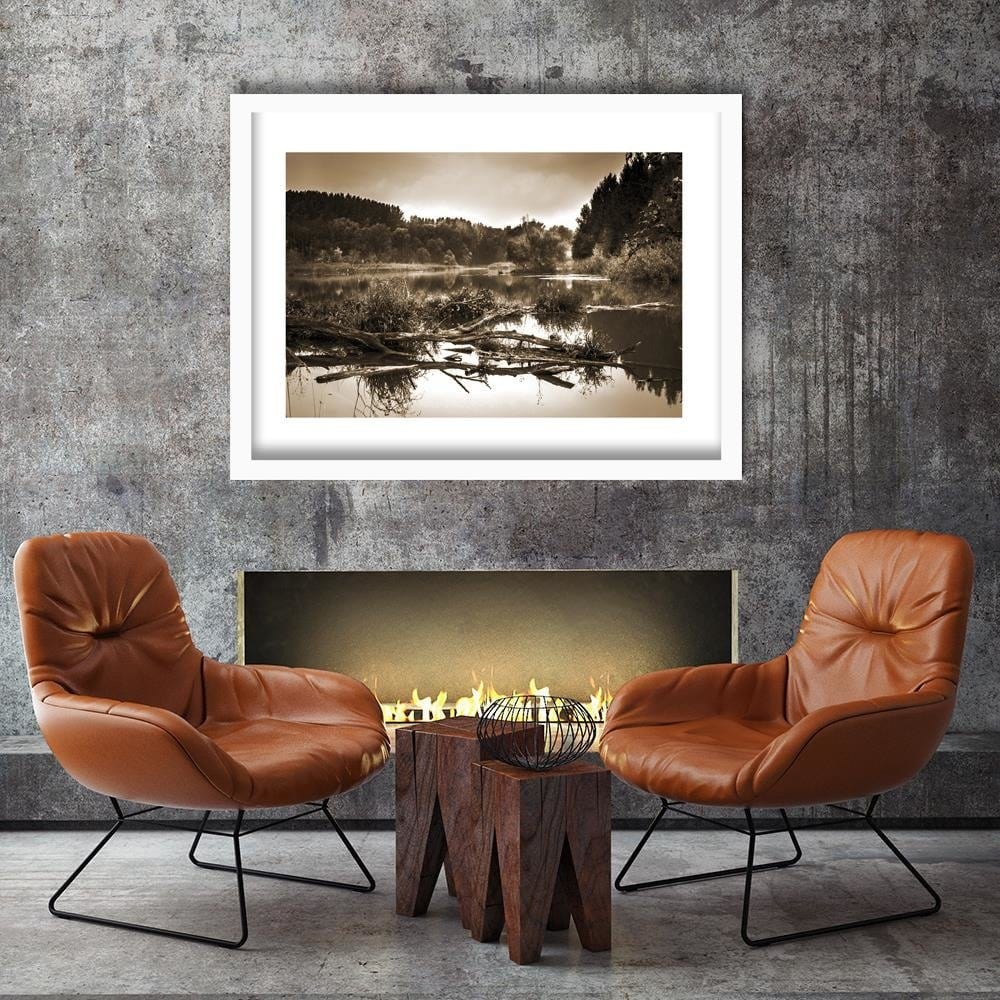 Glezna baltā rāmī - Fallen Tree In The Lake 1 Home Trends DECO