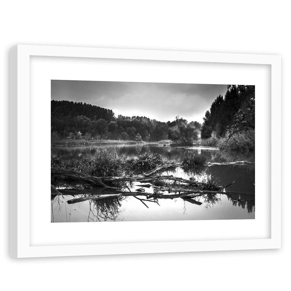 Glezna baltā rāmī - Fallen Tree In The Lake 2 Home Trends DECO