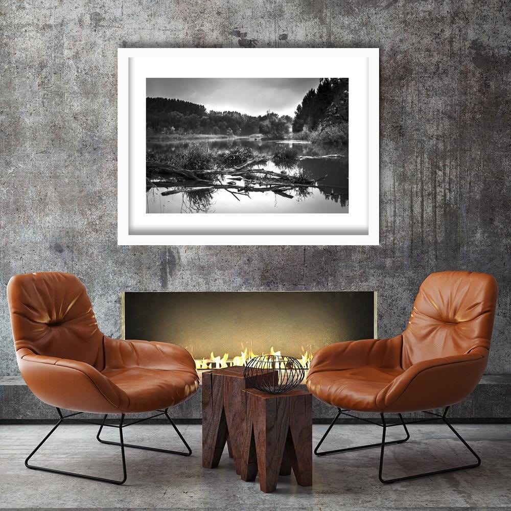 Glezna baltā rāmī - Fallen Tree In The Lake 2 Home Trends DECO