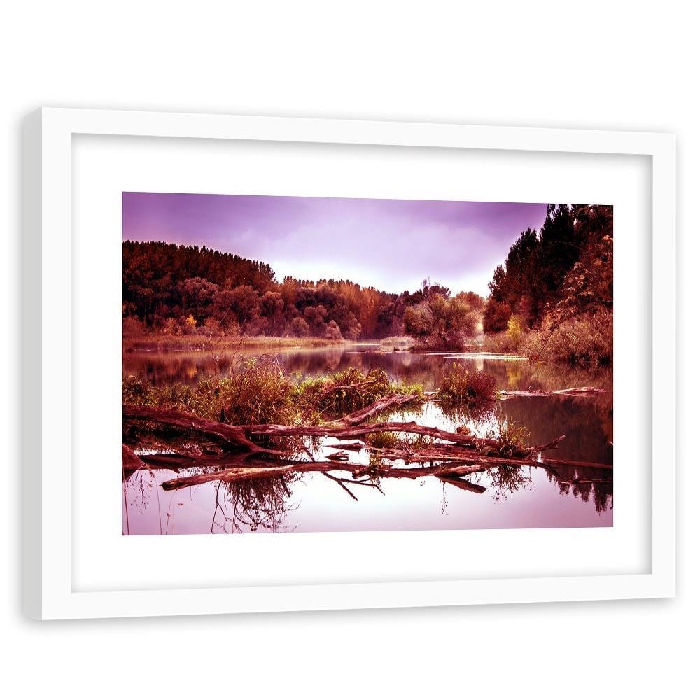 Glezna baltā rāmī - Fallen Tree In The Lake 3 Home Trends DECO